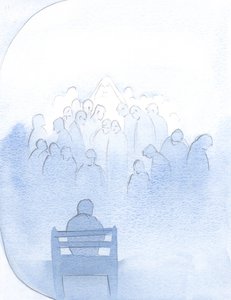 Maria väntade lugnt, medan jag listade alla kära i bön - präster och många andra., 2001 (w/c på papper) av Elizabeth Wang