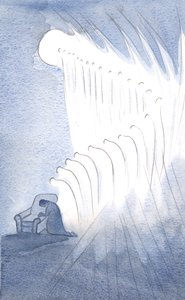 Min skyddsängel, och många andra, bugade sig i vördnadsfull bön för orden: "Ära vare Fadern?", 2001 (w/c på papper) av Elizabeth Wang
