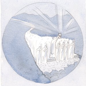 På den heliga traditionens väg, med de heliga skrifterna högt, går lärarna längs: biskopar och präster med hela folket., 2001 (w/c på papper) av Elizabeth Wang