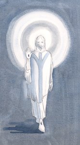 En dag, vid den heliga mässan, såg jag Jesus stå bland oss, 2000 (w/c på papper) av Elizabeth Wang