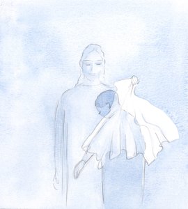 En dag, inom min själ, höll han fram en bröllopsslöja, 2000 (w/c på papper) av Elizabeth Wang