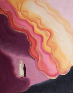 Endast genom Kristus kan vi möta Gudomens överväldigande renhet och kraft, 2002 (olja ombord) av Elizabeth Wang