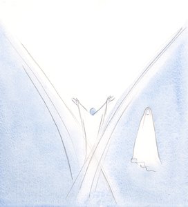 Vår välsignade fru hade varit ett levande tabernakel för Kristus, men jag såg henne stå på ena sidan med huvudet böjt i ödmjukhet., 2000 (w/c på papper) av Elizabeth Wang