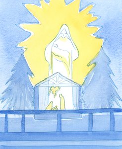 Our Blessed Lady stod i Lady Chapel, i ära, och visade hur hon delar vår glädje på högtiden för sin sons födelse, Our Lord, 2003 (w/c på papper) av Elizabeth Wang