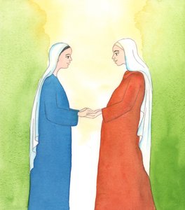 Vår Fru och den heliga Elisabet praktiserade den, men lydnadens dygd är inte särskilt uppskattad idag, 2005 (akvarell på papper) av Elizabeth Wang