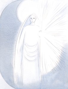 Vår Fru dök upp framför mig, i sin bländande himmelska skönhet, 2000 (w/c på papper) av Elizabeth Wang