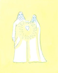 Vår Fru delade Kristi ångest som ingen annan på jorden gjorde, 2003 (w/c på papper) av Elizabeth Wang