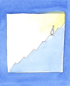 Våra framsteg mot himlen kan vara som en försäljningsgraf, 2003 (w/c på papper) av Elizabeth Wang