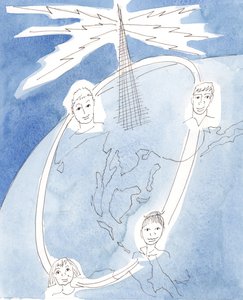 Vår andliga kommunion, i de heligas nattvard, är som anslutningen i ett konferenssamtal, 2003 (w/c på papper) av Elizabeth Wang