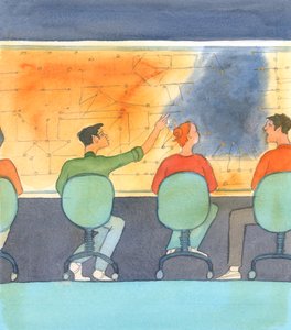 Delar av jorden ligger i mörker, igen, 2004 (w/c på papper) av Elizabeth Wang