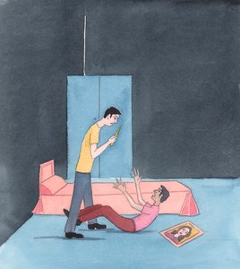 Människor handlar helt emot Gud och hans lagar när de hotar att döda, eller dödar andra, för att lösa en privat fejd eller en familje- eller klanvendetta - eller i gängkrigföring, 2005 (akvarell på papper) av Elizabeth Wang