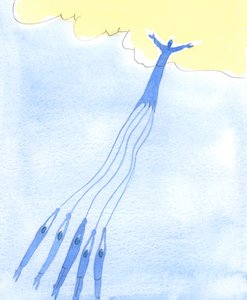 Människor kan kraftfullt hjälpas och dras mot himlen av det goda exemplet och böner från dem som redan har gått till himlen, 2003 (w/c på papper) av Elizabeth Wang
