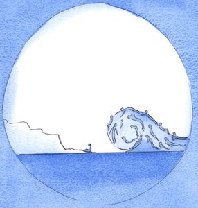 Människor som låter det liturgiska livet ta dem med sig har fri sikt och reser i hög hastighet till himlens strand, 2003 (w/c på papper) av Elizabeth Wang