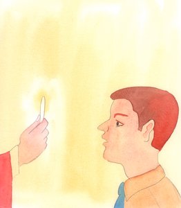 Människor som tror på Jesu ord om den heliga eukaristin beter sig som människor bör bete sig mot sin Gud och Frälsare, Really Present under the appearance of Bread, 2005 (akvarell på papper) av Elizabeth Wang