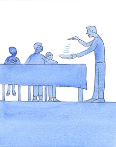 En del människor tycker illa om att behöva ta hand om sjuka relationer, 2003 (w/c på papper) av Elizabeth Wang