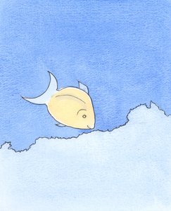 Någon som ivrigt söker efter nya andakter är som en fisk som söker efter mat, dag efter dag, på barriärrevet, 2003 (w/c på papper) av Elizabeth Wang