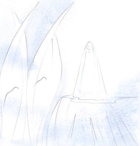 Änglarna böjde sig lågt för orden "His Most Precious Blood", för att hedra Kristi heliga Passion., 2001 (w/c på papper) av Elizabeth Wang