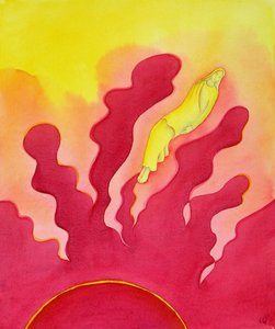 The Assumption of the Blessed Virgin Mary, som lyftes upp till himlen av den helige Ande, 2001 (w/c på papper) av Elizabeth Wang
