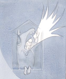 Jungfru Maria är det? Heliga huset? som födde Guds Son i sitt sköte och för evigt ska hedras, 2001 (w/c på papper) av Elizabeth Wang