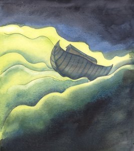 Den katolska kyrkan är som en ark, som ibland kastas runt i stormiga vatten och drabbas av all slags turbulens, 2005 (akvarell på papper) av Elizabeth Wang