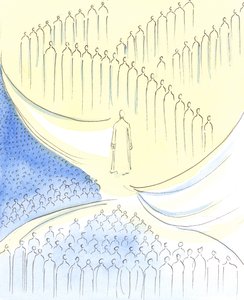 Kristus vi möter i nattvarden är som vid "dörröppningen" till tre områden, 2003 (w/c på papper) av Elizabeth Wang