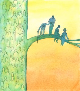 Kyrkan är Kristi kropp och vi bör inte skilja oss från den genom olydnad, oliktänkande eller schism, 2003 (w/c på papper) av Elizabeth Wang