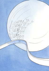 Vigningen vid mässan är "korsningen" mellan mänskligt liv och gudomligt liv, som när ett band rör vid en sfär, 2002 (w/c på papper) av Elizabeth Wang