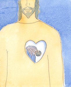 Jesu Kristi hjärta, vår Frälsare, är så stort att det innehåller hela universum, vår värld och alla på den, 2004 (w/c på papper) av Elizabeth Wang