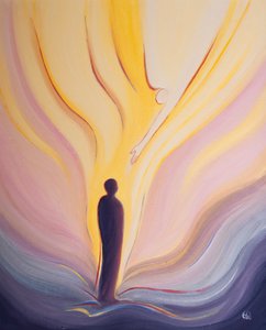 Den Helige Ande är som eld från himlen och ger oss hans kärlek, renhet, visdom och kraft, 2002 (olja ombord) av Elizabeth Wang