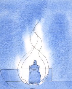 Herren förklarade att jag genom förening med Kristus "bränns" med lovsång, i kyrkan, i tyst bön, 2003 (w/c på papper) av Elizabeth Wang