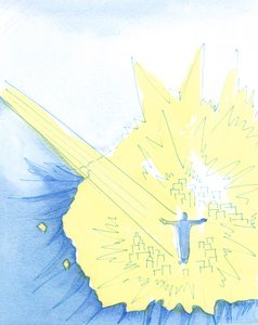 Herren lyfter vissa människor "högt" i bön, för att se himlens härlighet, 2003 (w/c på papper) av Elizabeth Wang