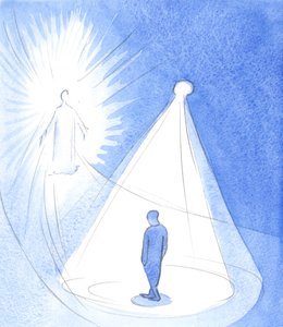 Den Helige Ande är som en lampa som lyser över oss när vi tar oss till Kristus i himlen, 2001 (w/c på papper) av Elizabeth Wang
