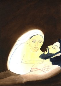 The Pieta, 2001 (w/c på papper) av Elizabeth Wang