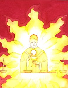 Jesu närvaro i nattvarden är som en flammande härlighetseld, 2001 (w/c på papper) av Elizabeth Wang