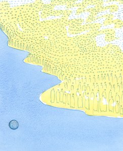 De heliga är samlade i himlen som på en ö långt över vår syndiga värld, 2003 (w/c på papper) av Elizabeth Wang