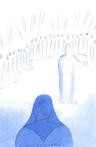 Himlens heliga gläds över vår kärlek till Kristus och över våra goda handlingar, eftersom all glädje i himlen delas, 2002 (w/c på papper) av Elizabeth Wang