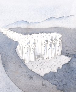 Traditionen är en fast väg; den hade skapats genom ojämn mark av de troendes armé, förenade i märkning och byggande., 2001 (w/c på papper) av Elizabeth Wang