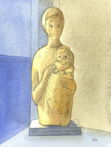 The Virgin and Child, 2001 (w/c på papper) av Elizabeth Wang