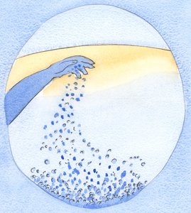 Den onde försöker alltid besudla det som är bra, att "förstöra" varje nytt stadie av bön, som om han kastar smuts i klart vatten, 2002 (w/c på papper) av Elizabeth Wang