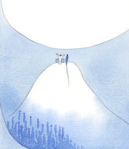 Den största glädjen i jordelivet skulle vara att leva helt förenat med Kristus, vid föreningens topp, på helgighetens berg, 2002 (w/c på papper) av Elizabeth Wang