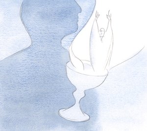 Hjärtat är som en kalk när det erbjuds till Fadern innehållande Kristus det fläckfria offret och offret., 2001 (w/c på papper) av Elizabeth Wang