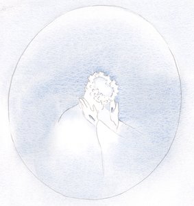 Ju mindre vi håller fast vid våra egna önskningar, desto lättare kan Kristus klä oss i sina egna dygder och skönhet., 2001 (w/c på papper) av Elizabeth Wang