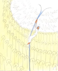 Guds liv är så fantastiskt och härligt att till och med de heliga i himlen, som blickar mot Gud i förundran, inte helt förstår den heliga treenigheten, 2004 (w/c på papper) av Elizabeth Wang