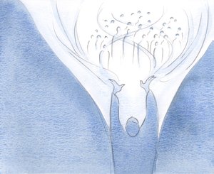Ju mer Kristus är närvarande på jorden i själen, desto närmare är himmel och jord förenade av hans kraft, 2000 (w/c på papper) av Elizabeth Wang