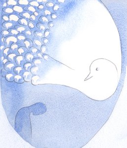 Den helige Ande - sedd som en vacker fågel med bländande vita fjädrar - är närvarande och verkar i oss, 2001 (w/c på papper) av Elizabeth Wang