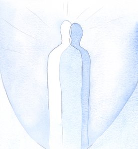Den som verkligen älskar Kristus bör verkligen vara lik honom: som en spegelbild av Kristus, för andra, som återger Kristi omsorg och omsorg., 2001 (w/c på papper) av Elizabeth Wang