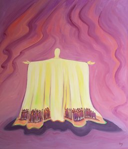 Jesu bön i mässan är som ett tält som skyddar och skyddar oss i öknen av dagliga strider och frestelser, 2001 (olja ombord) av Elizabeth Wang