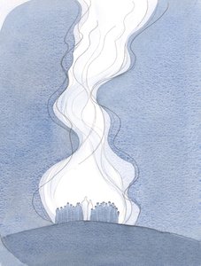 Kyrkans bön, framförd genom Jesus och med Maria, är som en navelsträng som stiger upp till Fadern och förenar oss till himlen., 2001 (w/c på papper) av Elizabeth Wang