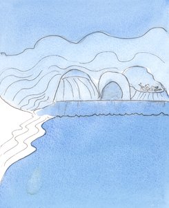 Själen full av Guds nåd representerades av en mjuk sluttande strand, sköljd av det varma havet, 2004 (w/c på papper) av Elizabeth Wang