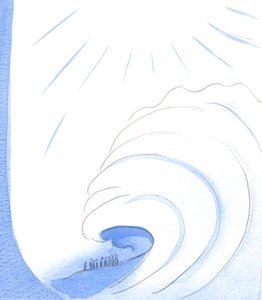 De som inte omvänder sig, om de dör i synd, kommer att finna sig svepas bort från Faderns syn som av en flodvåg, 2002 (w/c på papper) av Elizabeth Wang